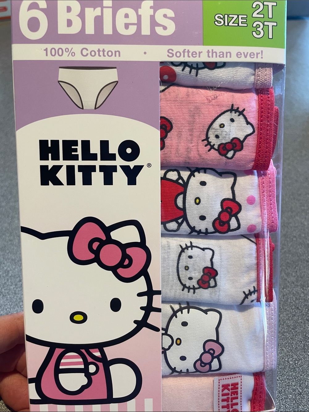 Hello Kitty Girls Pink and White Cotton Briefs - Pack of 6 NWT Sz.2T/3T